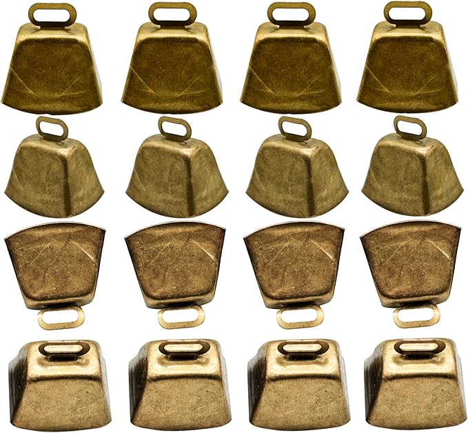 Pinenjoy 17Pcs 1.57inch Small Brass Bell Copper Grazing Bells Farm Animal Loud Bronze Bell Long Distancec Cow Horse Goat Dog Cattle Sheep Anti-Theft Collar Metal Accessories