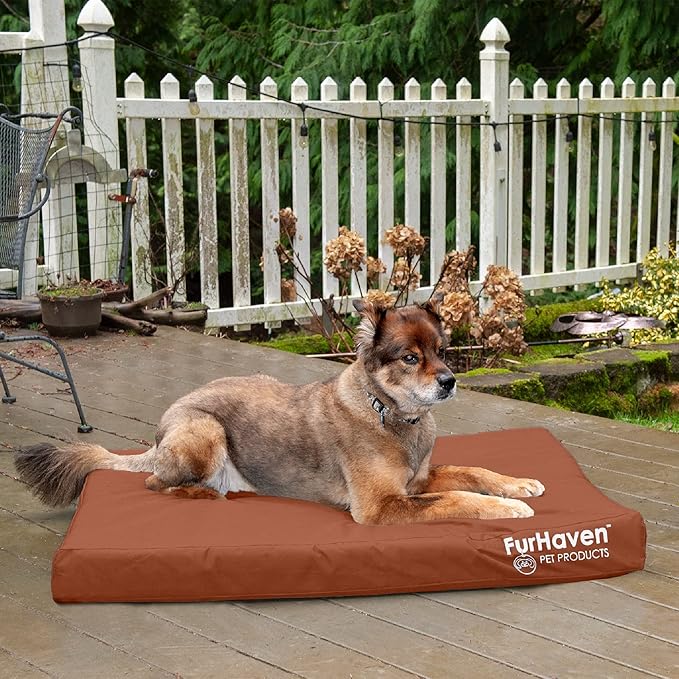 Furhaven Water-Resistant Memory Foam Dog Bed for Large Dogs w/ Removable Washable Cover, For Dogs Up to 95 lbs - Indoor/Outdoor Logo Print Oxford Polycanvas Mattress - Chestnut, Jumbo/XL