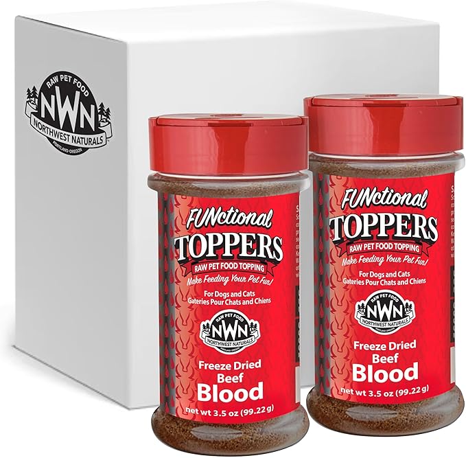 Northwest Naturals Freeze-Dried Beef Blood Functional Topper - for Dogs & Cats - Healthy, 1 Ingredient, Human Grade Pet Food, All Natural - 3.5 Oz (Packaging May Vary)(Pack of 2)