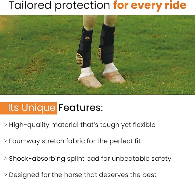 RS Premium Design Horse Boots, Protective and Shock Absorber | Horse Fly Boots Best for Jump Training and for Trails | Ok Fabric Provides Ultimate Flexibility (Black ., Large)