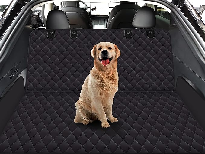 Dog Back Seat Cover Protector for Cars SUV and Trucks with Mesh Window, Scratchproof Nonslip and Waterproof Material Upgraded Version with Dog Leash(Black)