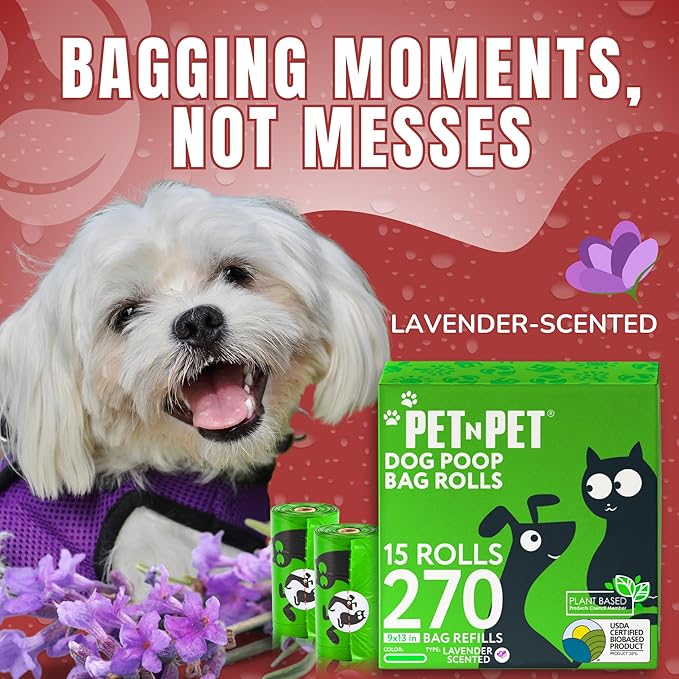 Pet N Pet Poop Bags For Dogs, Green 270 Counts Lavender Scented Dog Poop Bag Rolls, Dog Bags For Poop, Doggie Poop Bags, Dog Waste Bags, Doggy Bags Dog Bag