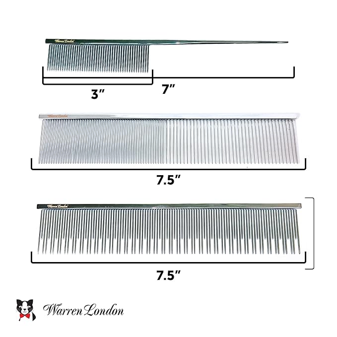 Warren London Carding Cat Comb | 7.5 inches made with Copper | Rounded Tips Prevent Irritation | Dual Tooth Design for Short & Long Hair removes Mats and Tangles