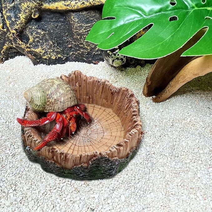 Reptile Water Dish Food Bowls, 2 Pcs Artificial Tree Trunk Reptile Tank Decor Bowl for Leopard Gecko Lizard Spider Scorpion Hermit Crabs