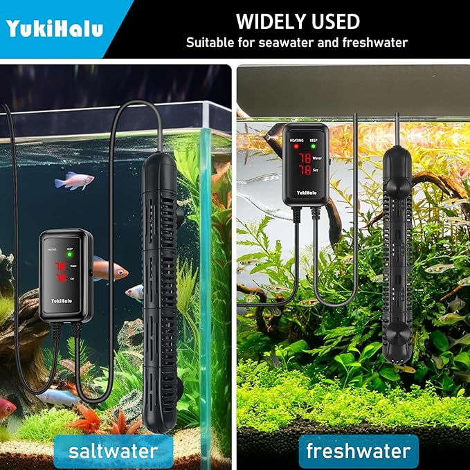 YukiHalu Aquarium Heater 50/100/200/300/500W with Protective Case, Fish Tank Heater, Temperature Adjustable, External Temperature Controller, LED Display, Used for 10/20/40/75/120 Gallons (100W)