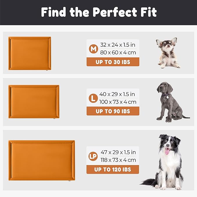 Allisandro Waterproof Dog Bed Kennel Pad Dog Sleeping Crate Mat with Non-Glue Filling and Non-Slip Silicone Bottom, Orange, 31.4 X 23.6 Inches