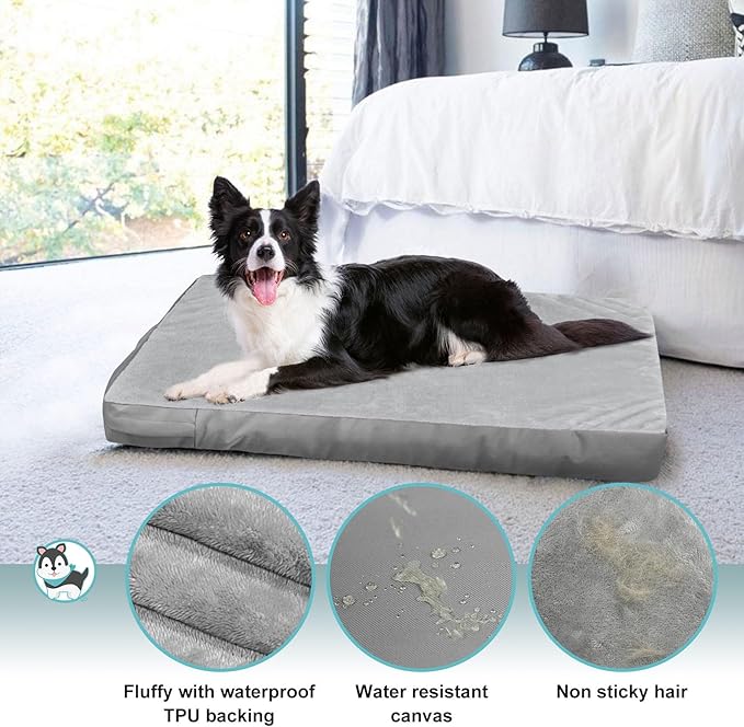 Waterproof Dog Bed Cover Machine Washable Fluffy Dog Bed Replacement Cover, 44Lx32Wx4H inch, Gray