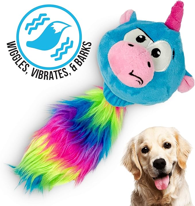 Hyper Pet Doggie Pal Unicorn Interactive Plush Dog Toys (Wiggles, Vibrates, and Barks – Dog Toys for Boredom and Stimulating Play)