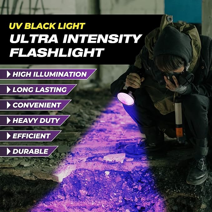 Kobra Black Light Flashlight 100 LED Lamp and Blacklight for Home & Hotel Inspection, Pet Urine & Stains - Ultra Intensity 18W 385-395nm LEDs Spot Counterfeit Money, Leaks, Scorpions