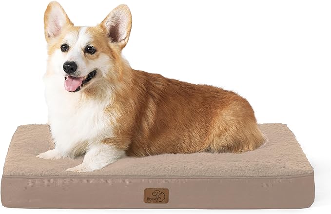 Bedsure Large Dog Crate Bed - Big Orthopedic Waterproof Dog Beds with Removable Washable Cover for Large Dogs, Egg Crate Foam Pet Bed Mat, Suitable for Dogs Up to 75 lbs, Light Brown