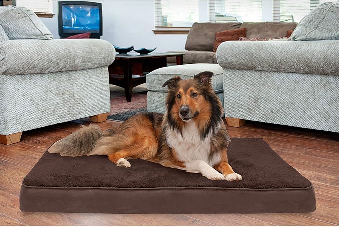 Furhaven Memory Foam Dog Bed for Large Dogs w/ Removable Washable Cover, For Dogs Up to 95 lbs - Terry & Suede Mattress - Espresso, Jumbo/XL