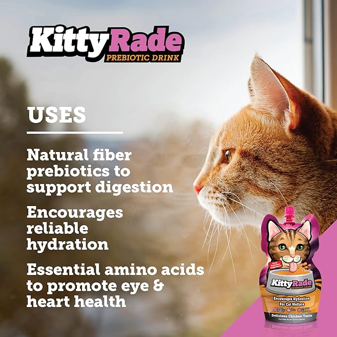 KittyRade – Delicious, Healthy Prebiotic, Isotonic Drink for Cats, Electrolytes | Reliable Hydration Drink for Cats & Low Calorie | Cat Health Supplement | Resealable Packs | (250ml x 10)
