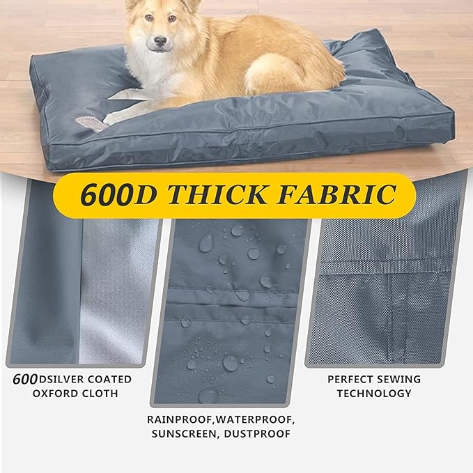 Dog Bed Covers 30L × 20W × 3H Inch Washable Grey Thickened Waterproof Oxford Fabric with Handles and Zipper Reusable Dog Bed Liner for Small to Medium 30-35 Lbs Puppy