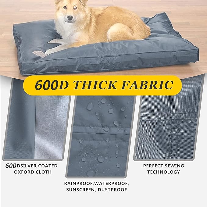 Dog Bed Covers 44L × 32W × 4H Inch Washable Grey Thickened Waterproof Oxford Fabric with Handles and Zipper Reusable Dog Bed Liner Cover for Medium to Large 85-95 Lbs Dog