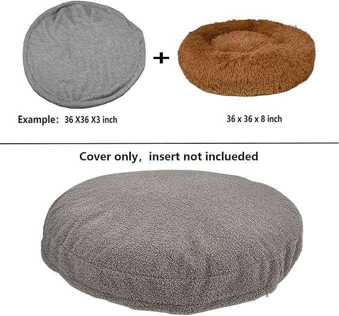 Waterproof Zipper Dog Bed Cover Round Washable Faux Fur Donut Dog Bed Replacement Cover 36 Inch