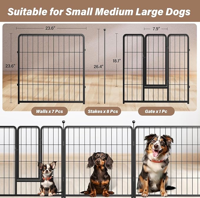 Simple Deluxe Dog Playpen Indoor Outdoor, 24" Height 8 Panels Fence with Anti-Rust Coating, Metal Heavy Portable Foldable Dog Pen for Small/Medium Dogs RV Camping, Black