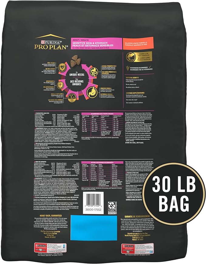 Purina Pro Plan Sensitive Skin and Stomach Dog Food Salmon and Rice Formula - 30 lb. Bag