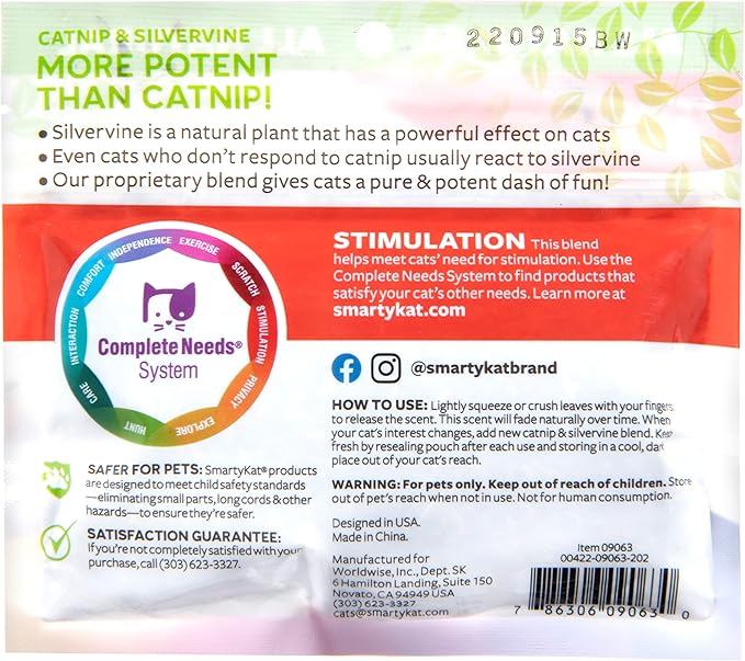 SmartyKat Catnip & Silvervine Blend for Cats & Kittens, Resealable Pouch - 0.5 Ounce