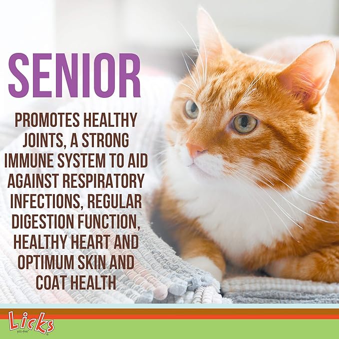 Licks Pill-Free Senior Cat - Joint Support & Digestion Supplement for Senior Cats - Immunity Vitamins & Heart Health Supplements for Older Cats - Gel Packets - 30 Use