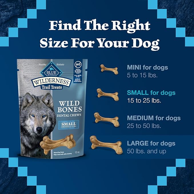 Blue Buffalo Wilderness Wild Bones Grain-Free Dental Chews Dog Treats, Small, 10-oz Bag