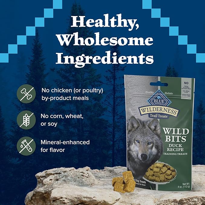 Blue Buffalo Wilderness Wild Bits Soft & Chewy Training Treats for Dogs, Grain-Free, Duck Recipe, 4-oz. Bag