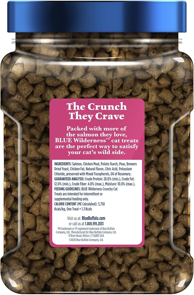 Blue Buffalo Wilderness Crunchy Cat Treats, Made with Natural Ingredients, Tasty Salmon Flavor, 12-oz. Tub