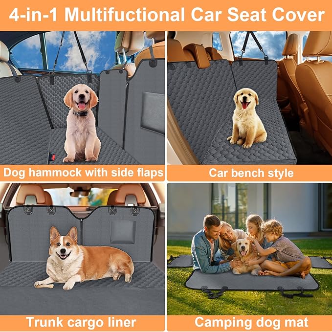 Mancro Dog Car Seat Cover for Back Seat, Waterproof for Dogs with Side Flaps, Scratchproof Dog Hammock for Car, Durable Pet Seat Cover Backseat Dog Cover Protector for Trucks SUVs