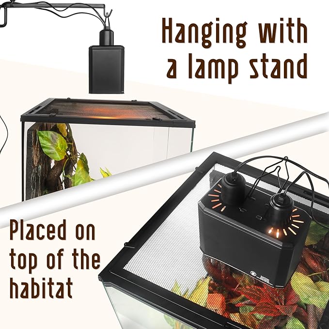Reptile Dual Light Fixture 2 in 1 Deep Dome Lamp Hood, Reptile Heat Lighting Lamp Fixture with Individual On/Off for Reptile Glass Terrariums suitable UVB UVA Bulb (L)