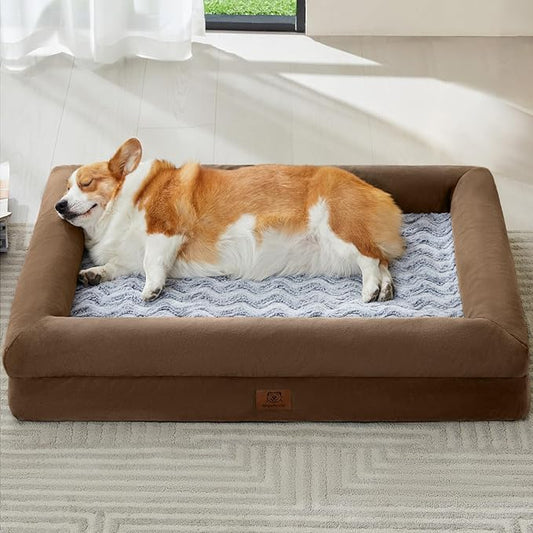 WNPETHOME Washable Dog Bed Medium Size Dog, Medium Waterproof Dog Couch with Removable Washable Cover & Anti-Slip Bottom, Dog Crate Bed with Sides(Brown)