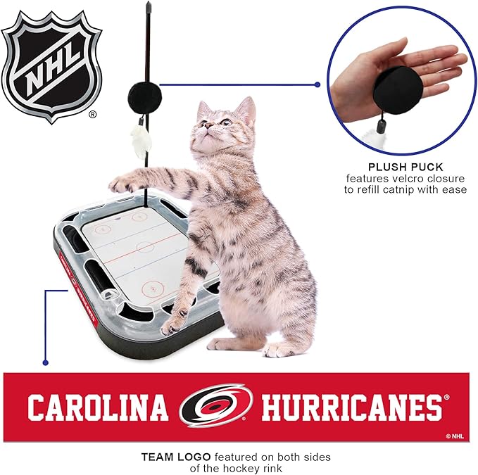 Pets FIrst Cat Scratching Toy NHL Carolina Hurricanes Hockey Field Cat Scratcher Tiy with Interactive Cat Ball Bell in Tracks. 5-in-1 CAT Toy