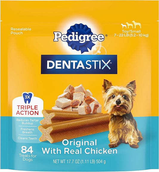 PEDIGREE DENTASTIX Toy/Small Dog Dental Treats Original Flavor Dental Bones, 1.11 lb. Pack (84 Treats)