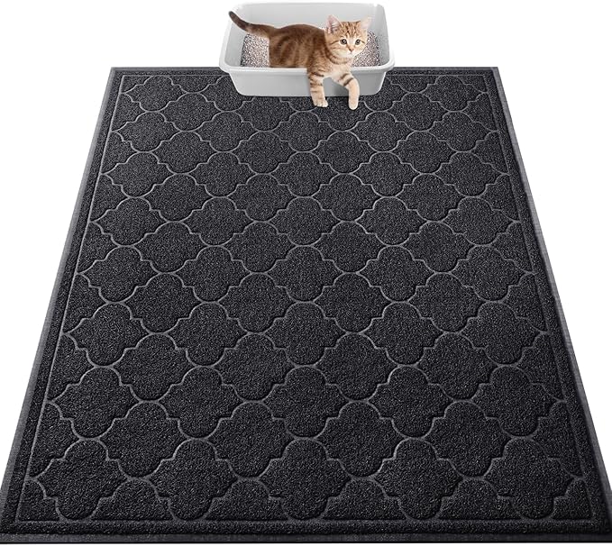 LuxStep Cat Litter Mat Litter Trapping Mat, 35x47 Inch Waterproof and Non-Slip Litter Box Mat for Clean Floors, Soft on Cat Paws, Large Litter Pad for Indoor Cat Supplies and Essentials, Black