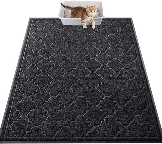 LuxStep Cat Litter Mat Litter Trapping Mat, 35x47 Inch Waterproof and Non-Slip Litter Box Mat for Clean Floors, Soft on Cat Paws, Large Litter Pad for Indoor Cat Supplies and Essentials, Black