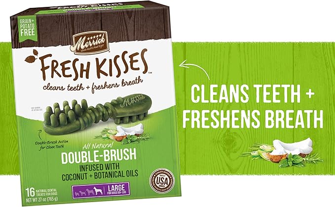 Merrick Fresh Kisses Natural Dental Chews Infused With Coconut And Botanical Oils For Large Dogs Over 50 Lbs - 16 ct. Box