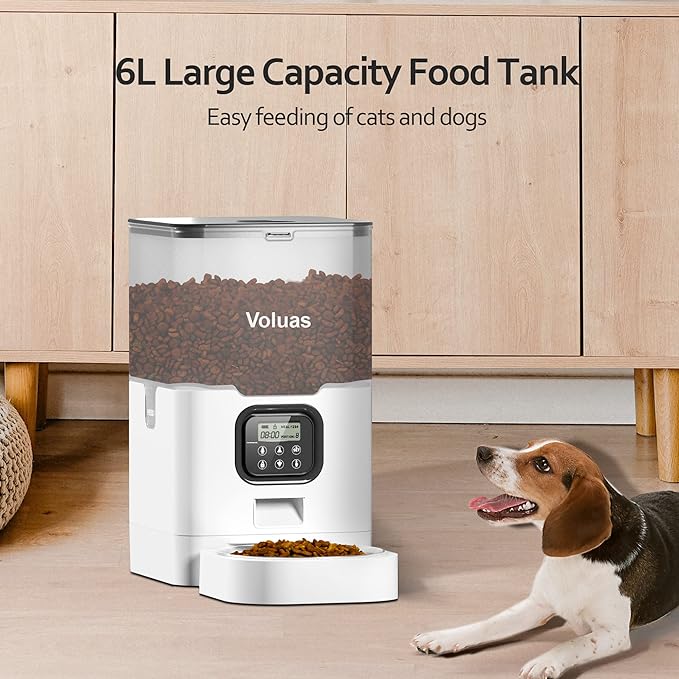 VOLUAS Automatic Cat Feeders - Pet Food Dispenser for Dry Food, Timed Cat Feeder with Desiccant Bag, Programmable Portion Size Control 4 Meals Per Day, 10s Voice Recorder