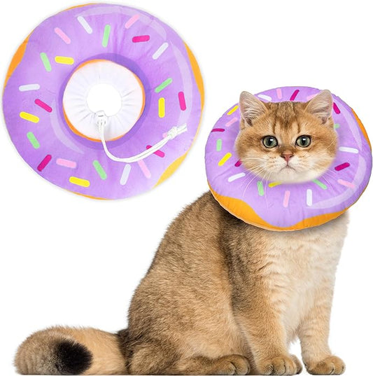 Cat Cone Collar Soft, Cat Recovery Collar for Wound Healing Cute Cat Donut Adjustable Cat Cones to Stop Licking Comfortable Lightweight Neck Elizabethan Collars for Cats Kittens After Surgery