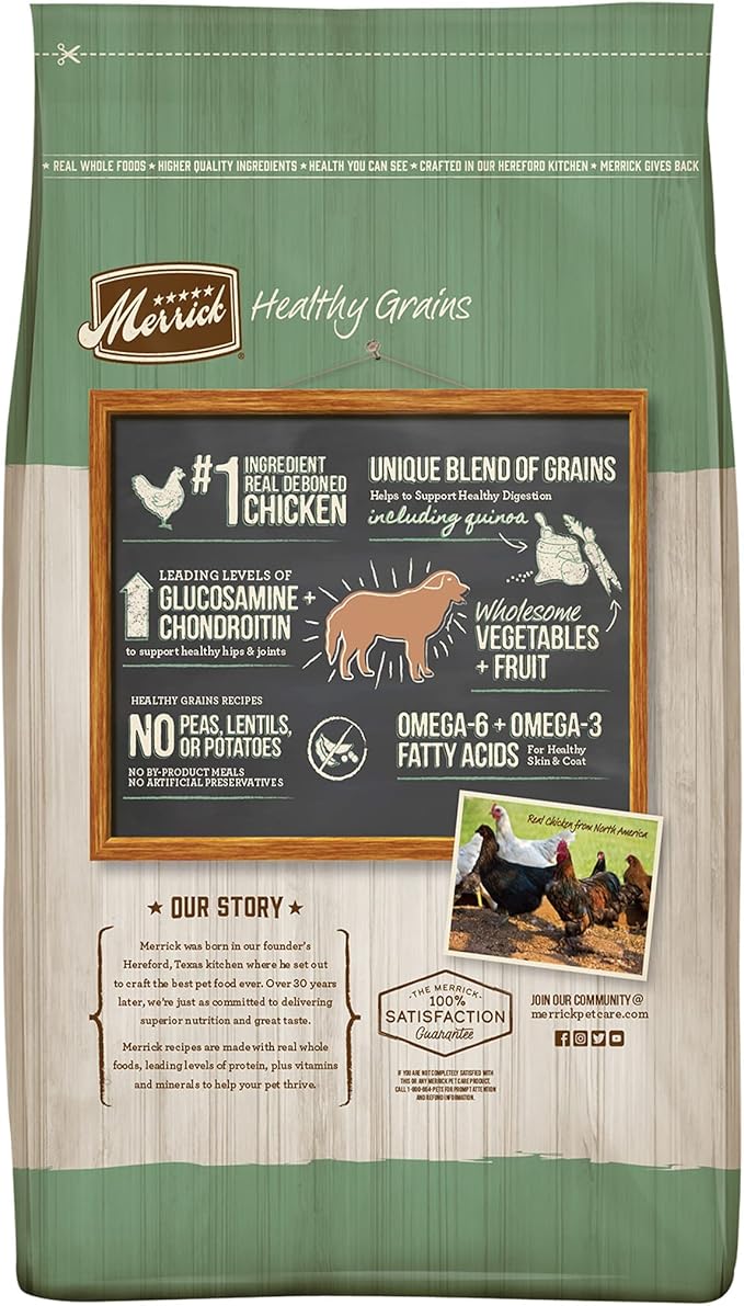 Merrick Healthy Grains Premium Dry Dog Food, Wholesome and Natural Dry Chicken Kibble, Senior Recipe - 4.0 lb. Bag