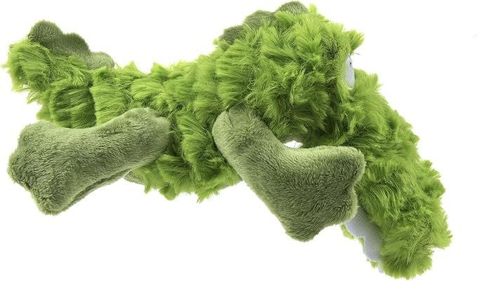 goDog PlayClean Gator Squeaky Plush Dog Toy with Odor-Eliminating Essential Oils, Chew Guard Technology - Green, Large