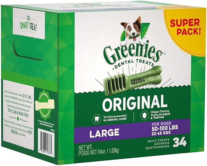Greenies Original Large Natural Dental Care Dog Treats, 54 oz. Pack (34 Treats)