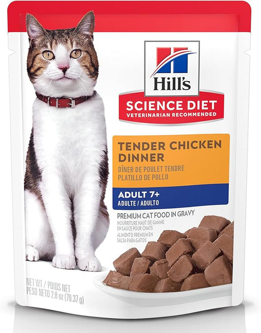 Hill's Science Diet Adult 7+, Senior Adult 7+ Premium Nutrition, Wet Cat Food, Chicken Stew, 2.8 oz Pouch, Case of 24