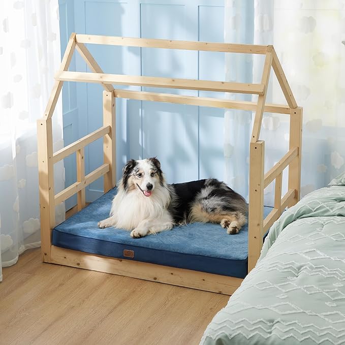 Bedsure Large Orthopedic Dog Bed for Large Dogs - Memory Foam Dog Beds, 2-Layer Thick Pet Bed with Removable Washable Cover and Waterproof Lining (36x27x3.5 Inches), Dog Mattress, Navy
