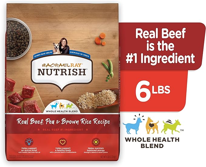 Rachael Ray Nutrish Premium Natural Dry Dog Food with Added Vitamins, Minerals & Taurine, Real Beef, Pea, & Brown Rice Recipe, 6 Pounds (Packaging May Vary)