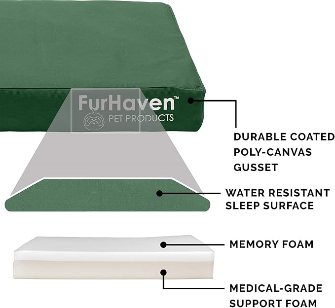 Furhaven Water-Resistant Memory Foam Dog Bed for Large Dogs w/ Removable Washable Cover, For Dogs Up to 95 lbs - Indoor/Outdoor Logo Print Oxford Polycanvas Mattress - Forest, Jumbo/XL