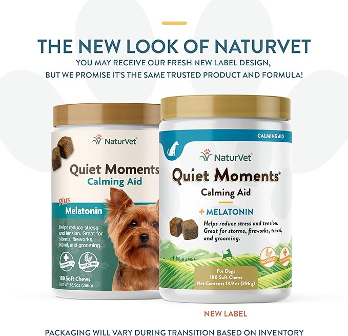 NaturVet Quiet Moments Calming Aid Dog Supplement, Helps Promote Relaxation, Reduce Stress, Storm Anxiety, Motion Sickness for Dogs (Quiet Moments, 180 Soft Chews)