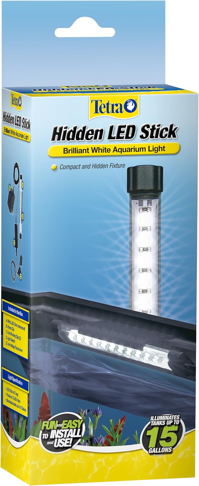 Tetra Hidden LED Stick 6 Inches, Brilliant White Aquarium Light for Tanks Up to 15 Gallons, Model Number: 26658