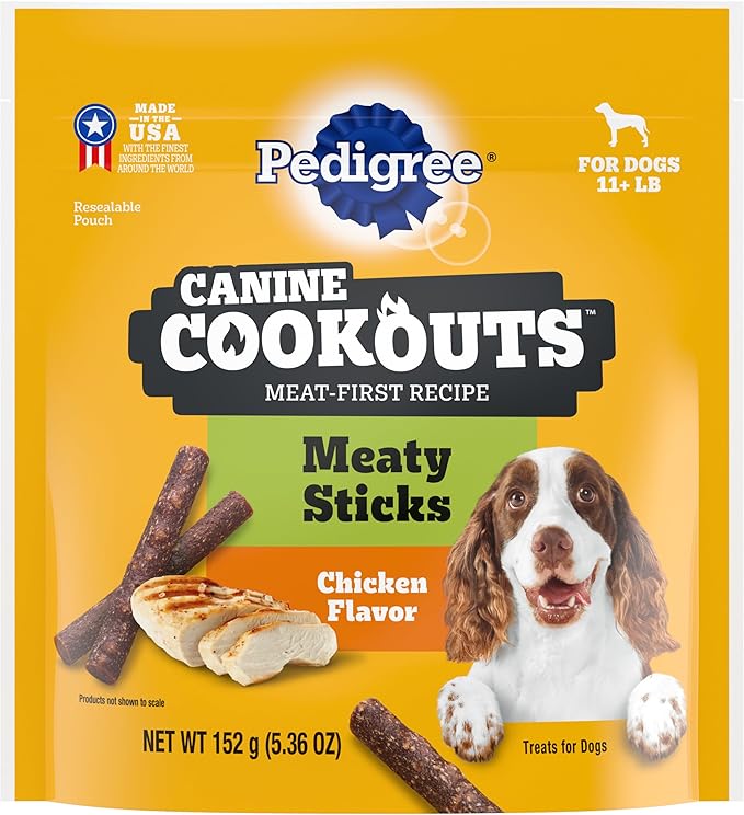 Pedigree Canine Cookout Soft Dog Treats, Chicken Flavored Meaty Sticks, 5.36 oz. Bag, Pack of 7