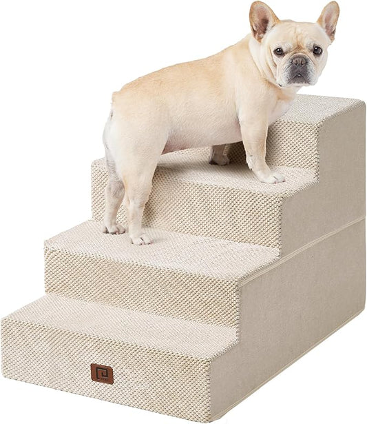 EHEYCIGA Dog Stairs for Bed 20”H, 4-Step Extra Wide Dog Steps for High Bed, Pet Steps for Small Dogs and Cats, Non-Slip Balanced Dog Indoor Ramp, Beige