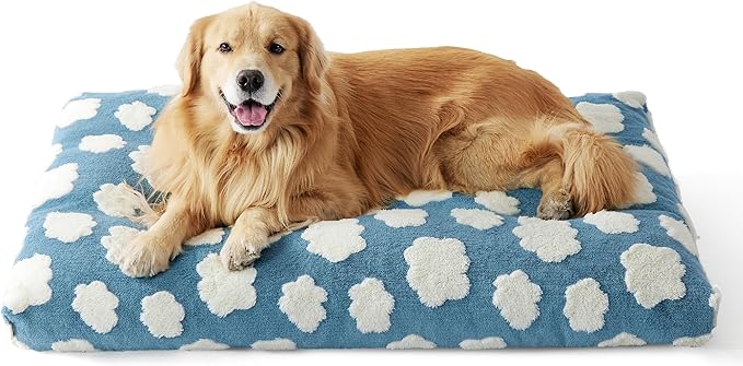 Lesure Extra Large Dog Bed-Thick Shredded Chopped Foam Pet Bed, Dog Bed Indoor with Removable Cover, Cute Modern Fuzzy Plush & Anti Slip Bottom(44x32', Blue)