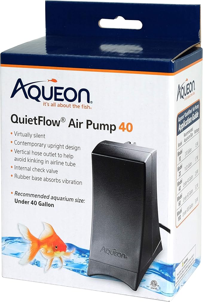 Aqueon QuietFlow Aquarium Air Pump 40, For Under 40 Gallon Tanks, Black