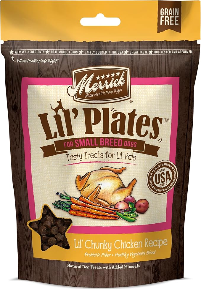 Merrick Lil’ Plates Grain Free Small Dog Treats, Natural Training Treats For Small Dogs, Lil’ Chunky Chicken - 5 oz. Pouch